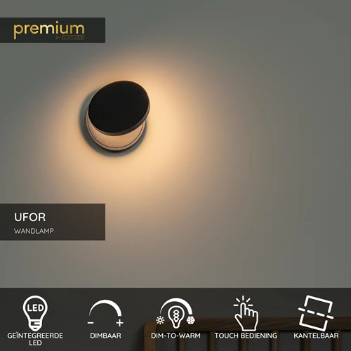 Lucide UFOR - Wandlamp - Ø 12 cm - LED Dim to warm - 1800K/3000K - Zwart | Premium - USP
